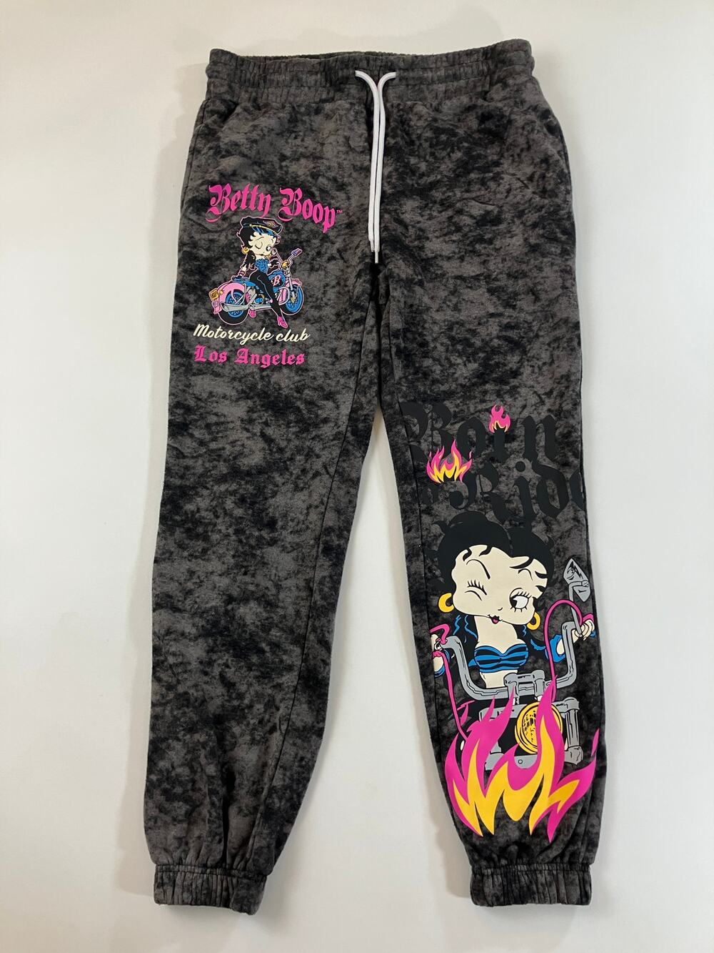 Betty Boop Born Wild Motorcycle Jogger Sweatpants Acid Wash Graphic Pants